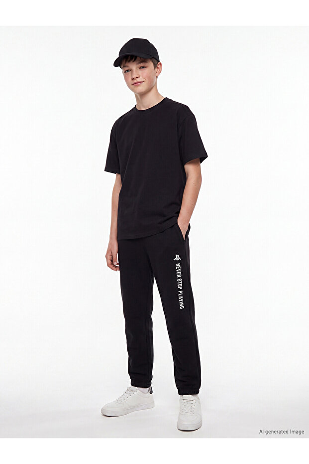 Lcw Kids Black Printed Boys' Jogger Sweatpants