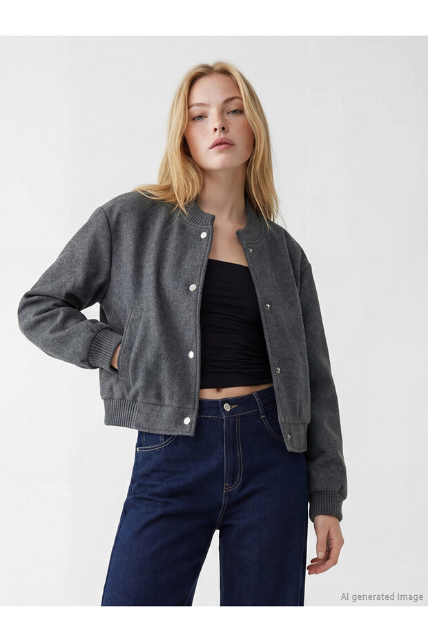 Xside Anthracite College Collar Women's Cashmere Jacket