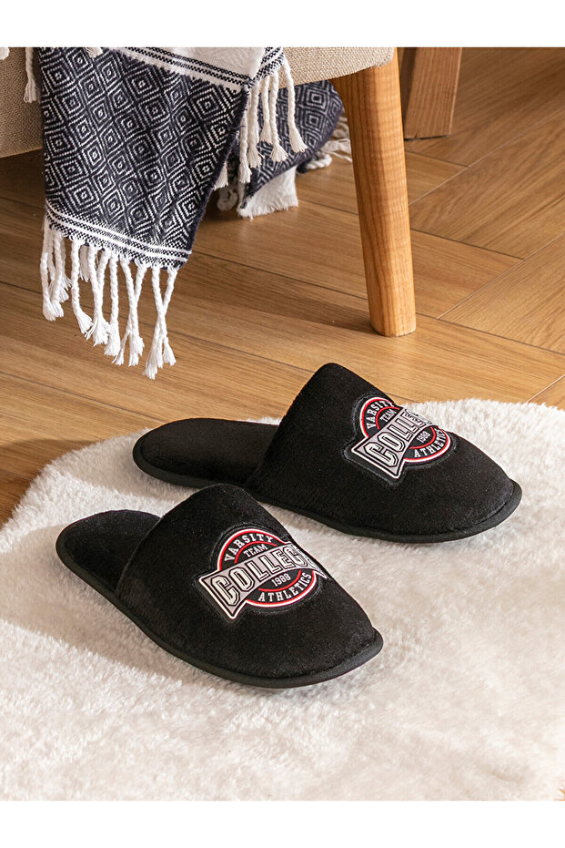 Lcw Steps Black Embroidered Men's House Slippers