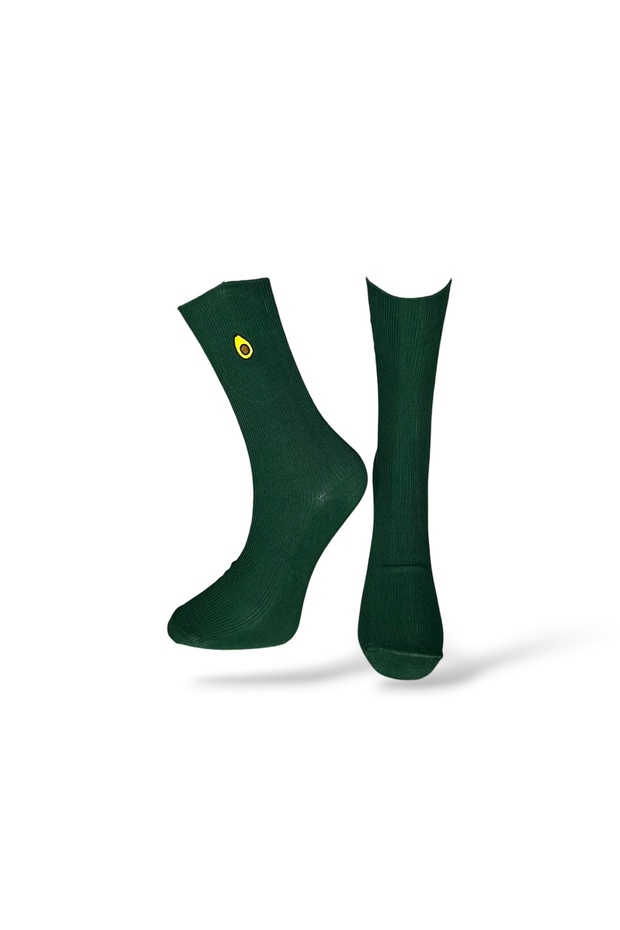Single Unisex Avocado Embroidered Khaki Colored Socks