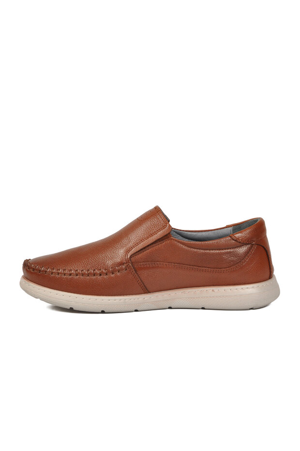 Tan Genuine Leather Side Elastic Men's Casual Shoes Loafer 125 m