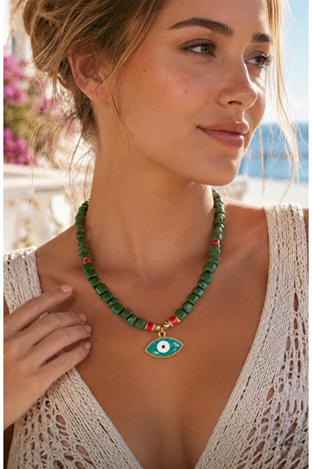 Natural Stone Green Bodrum Bead Eye Pendant