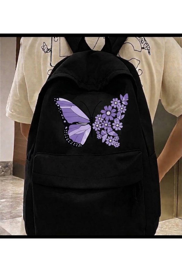 Black Butterfly Printed School, Class, Course, Sports Backpack