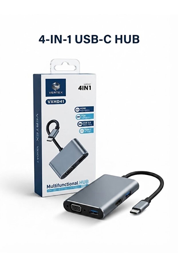 VXHD41 محول USB-C متعدد الوظائف 4 في 1 - HDMI 4K@30Hz، VGA 1080P@60Hz، USB 3.0 5Gbps ومحول Type-C PD 100W
