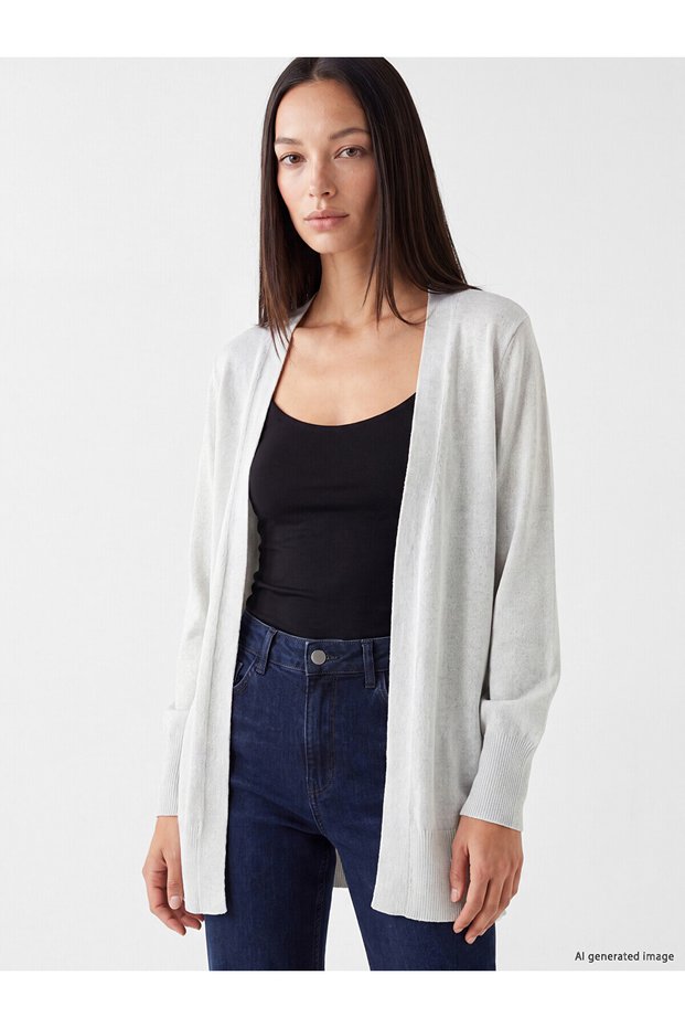 Two Mt Shop Quality Lcw Everyday Gray Knitwear Plain Midi Women's Cardigan