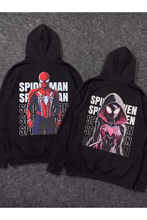Lover - Friend Couple Combination Spider Man and Gwen Back Printed Special Design Hooded Sweatshirt Set of 2