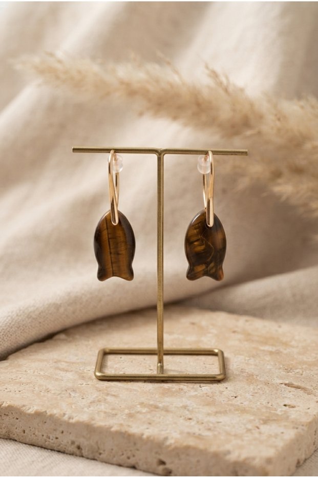 Natural Stone Fish Figured Steel Earrings