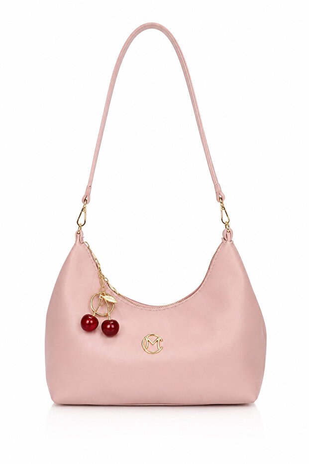 Pink Shoulder Bag with Cherry Charm Gift Stylish Shoulder and Hand Bag