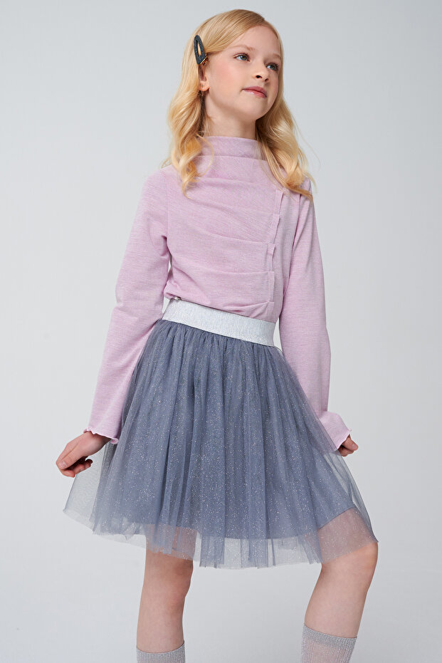 Pink Parılıtı Blouse and Gray Tutu Skirt Set