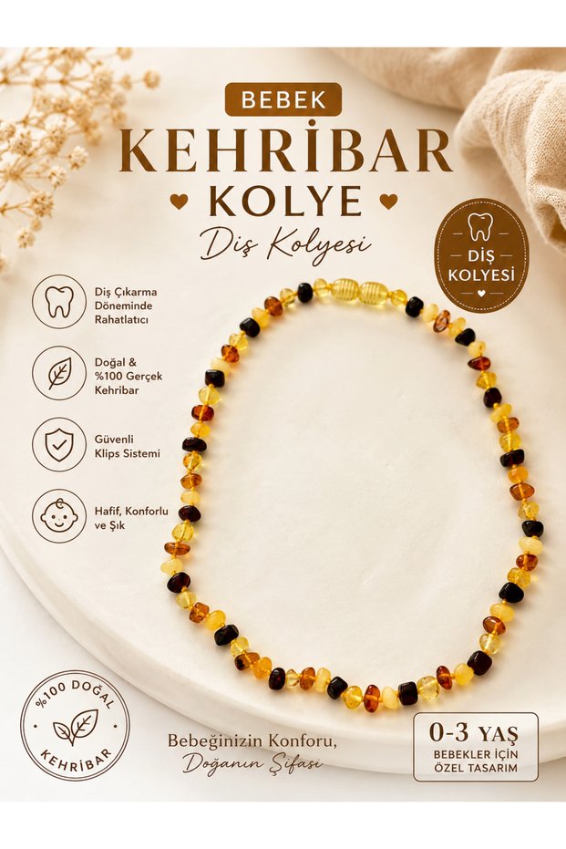 Baltic Amber Baby Teeth Necklace 0-3 Years Old 100% Natural Amber Necklace