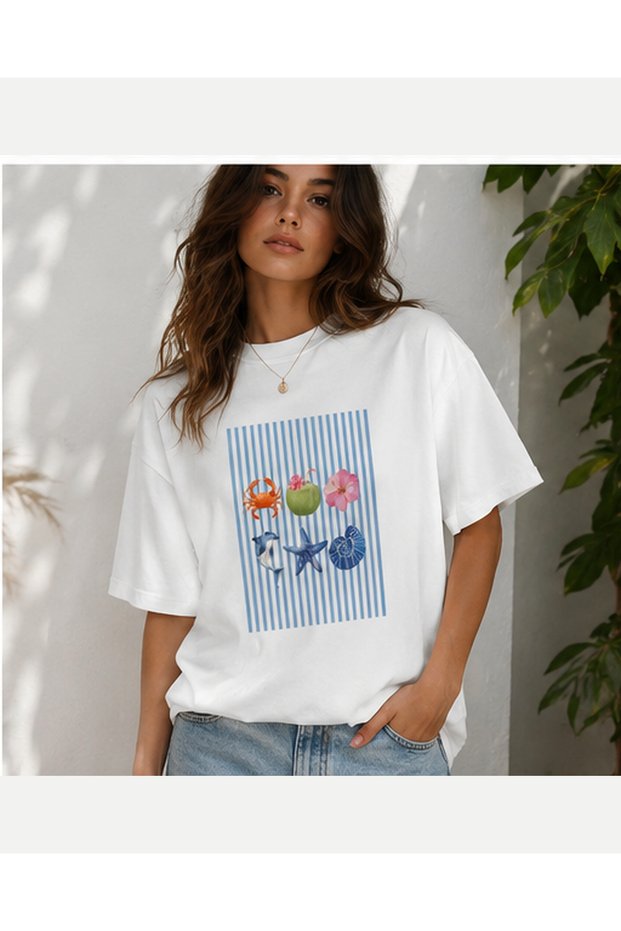 Women's Ocean Like Oversize T-Shirt Unisex 80% Cotton Boxy Fit Streetwear T-Shirt Thick Textured