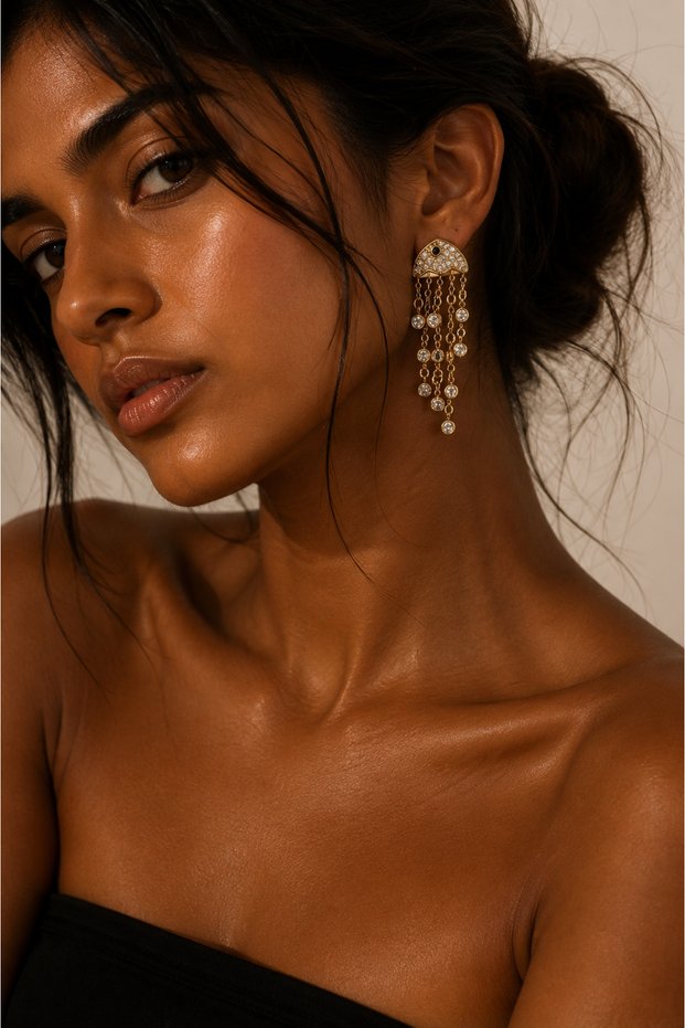 Jellyfish Figured Gold Zircon Stone Waterfall Dangle Earrings | Elegant and Showy Design