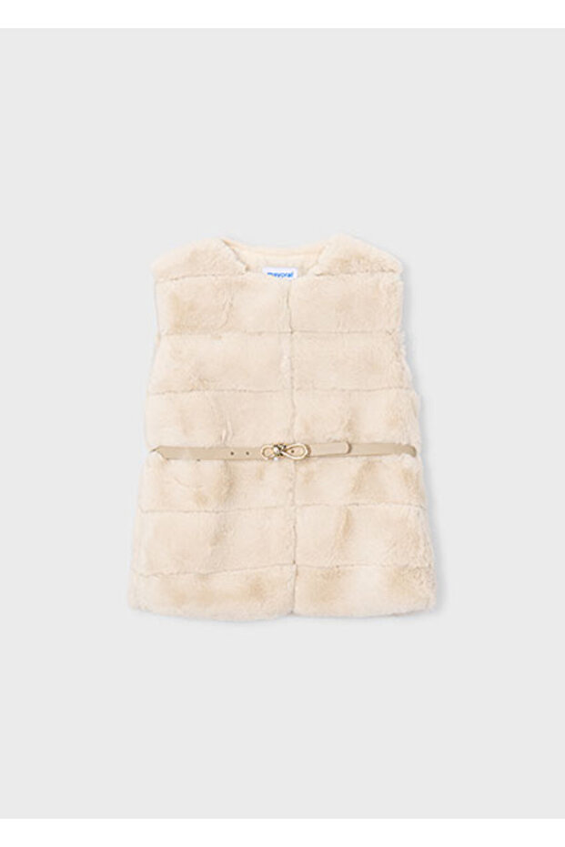 Beige Girls' Belted Fur Vest 4328