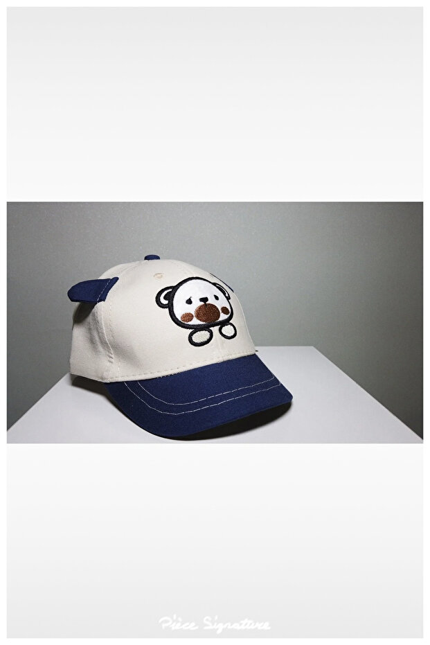 100% Cotton Canvas, Teddy Bear and Eared Children's Hat (1-3 Years) (Unisex) (Beige Stone)