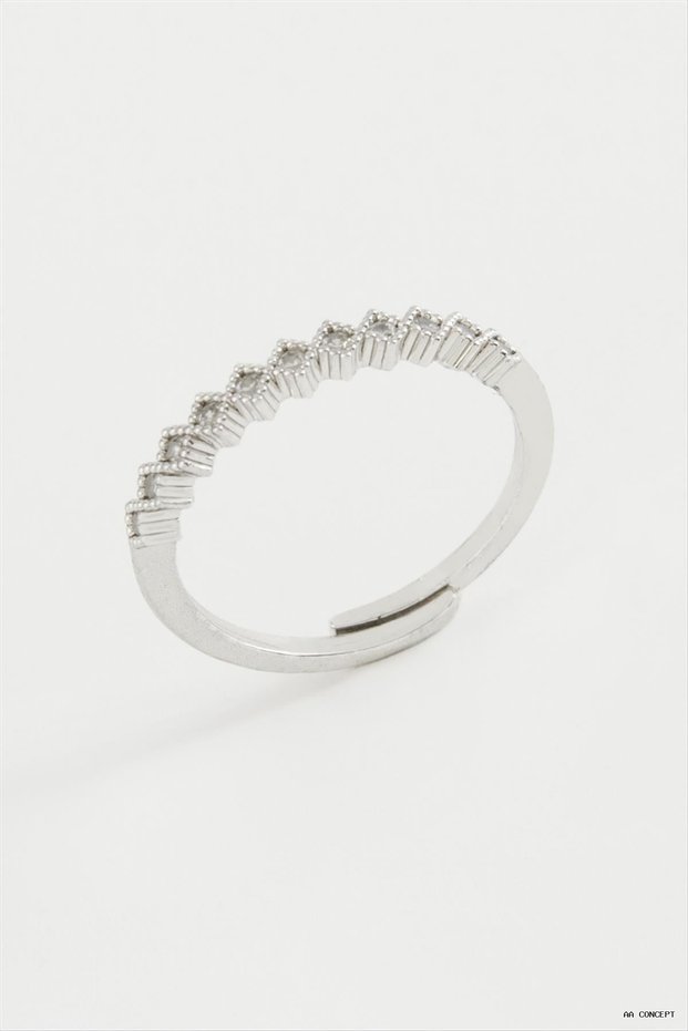 CONCEPTA Baklava-Shaped Metal Ring with Stones (162501) Silver Color