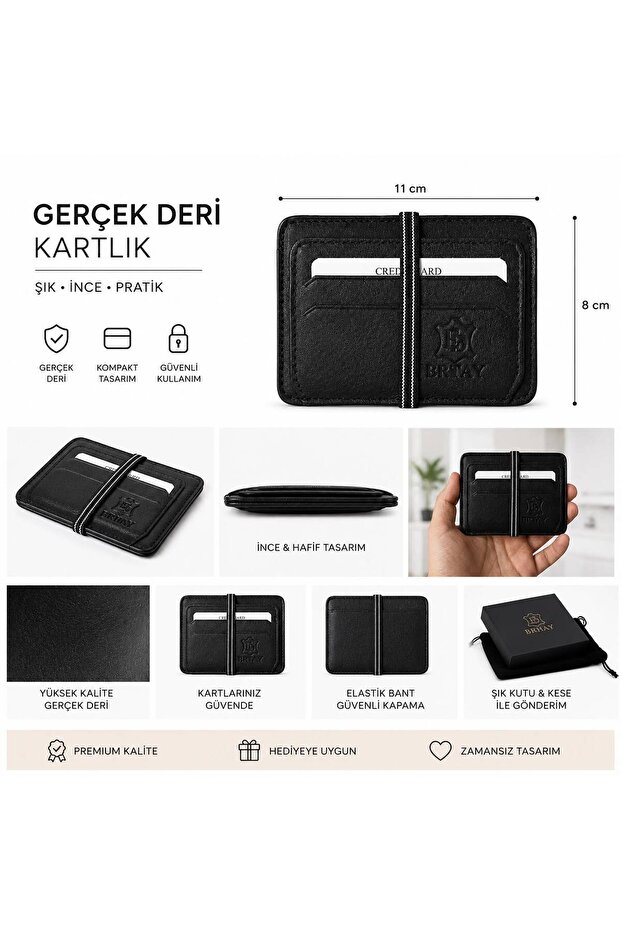 - 100% Genuine Leather Black Card Holder