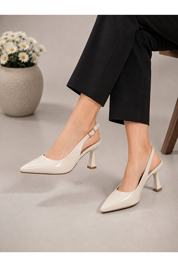 Women's Patent Leather Open-Back Comfortable Sole Sitiletto Heel Shoes