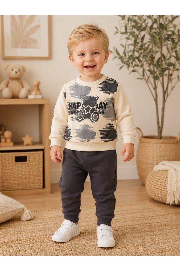 Baby Boy Teddy Bear Printed Sweatshirt and Sweatpants 2-Piece Set 0-24 Months