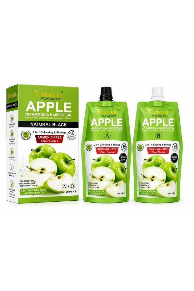 Apple No Ammonia Hair Color, Natural Black, 2-in-1 Colouring & Shining Formula, 250ml x 2