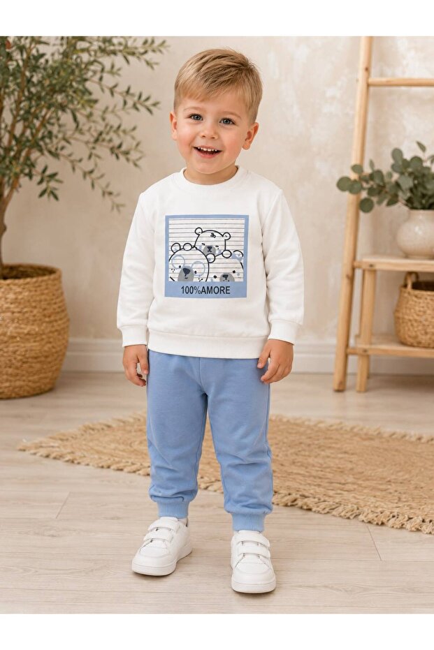Baby Boy Teddy Bear Printed Sweatshirt and Sweatpants 2-Piece Set 0-24 Months