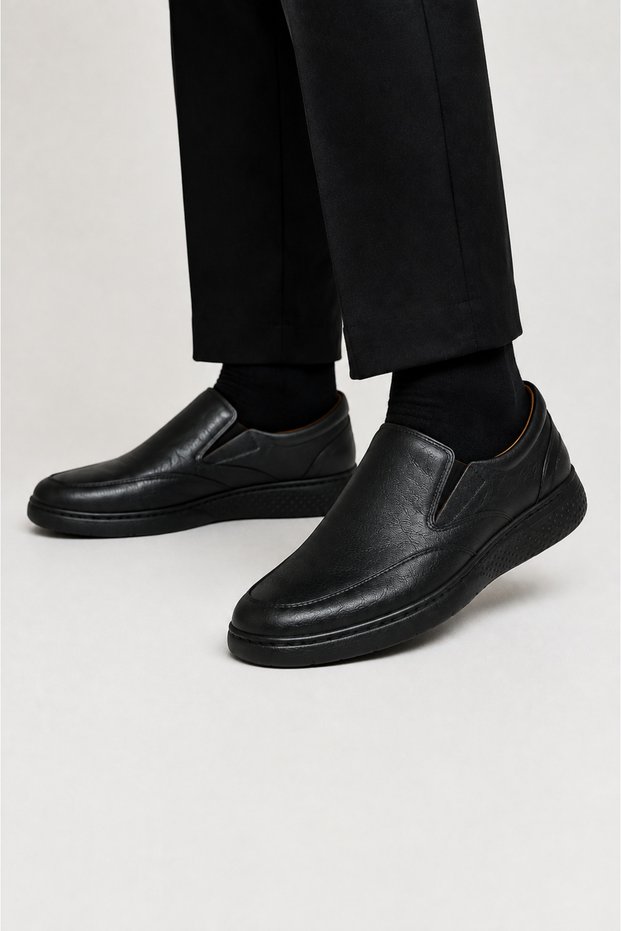 Men's Orthopedic Heel Supported Comfort Poly Sole Genuine Leather Shoes Black