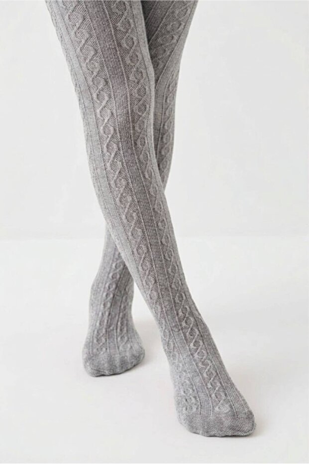 Gray Knitted Detailed Soft Cotton Children's Pantyhose