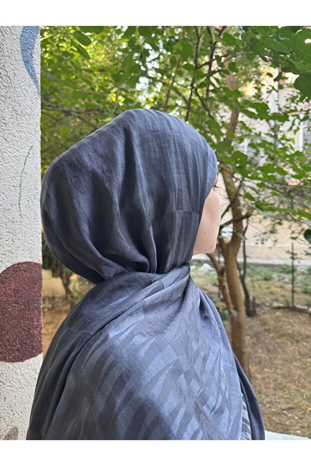 Hijab Cotton Soft Textured Zig Sag Pattern Jacquard Shawl Smoked