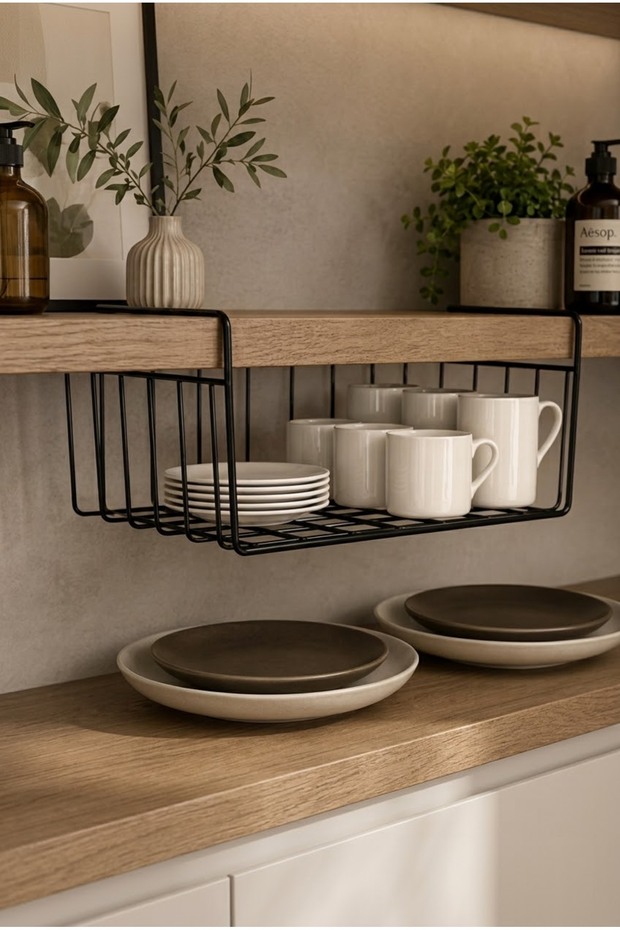 In-Cabinet Kangaroo Shelf Steel Basket Hanging Shelf Organizer Basket under Shelf Basket