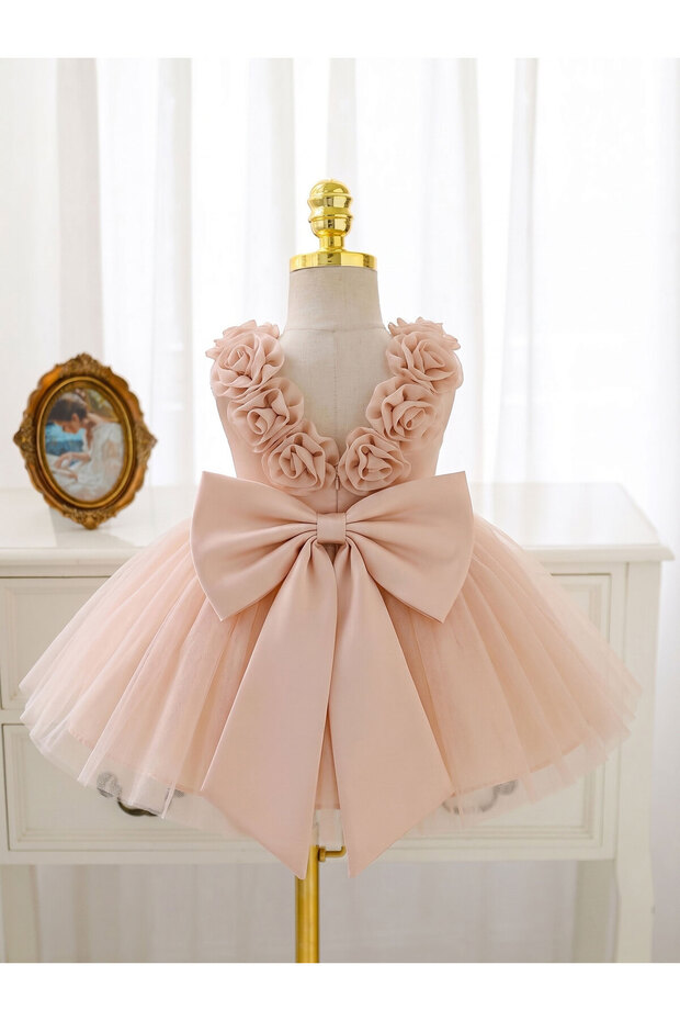 Baby Girl/Kid Princess Dress - 3D Floral Strap Tutu Dress with Big Bow on the Back - Birthday, Engagement, Special Occasion Outfit
