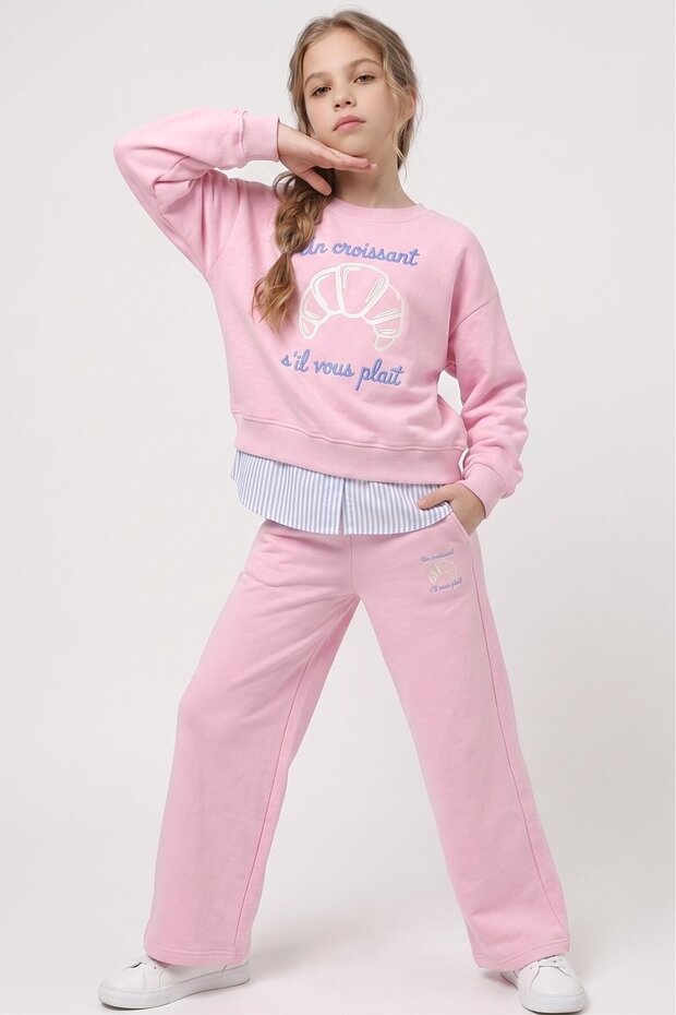 Girl's Printed Sweatshirt and Wide-Leg Sweatpants Set