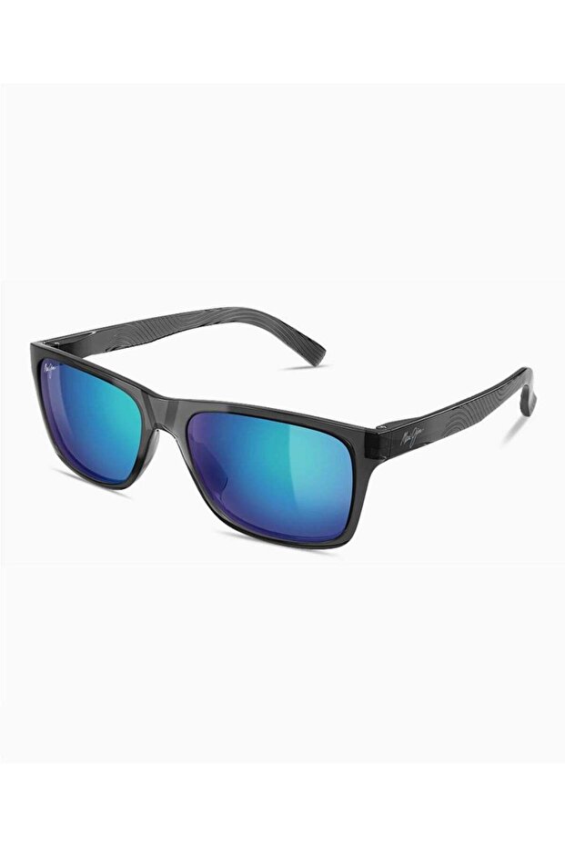 Kōwelo Rectangle Sunglasses, Transparent Dark Grey Frame, Blue Hawaii Polarized Lenses