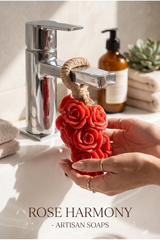 Rose Patterned Hanging Soap – Handmade Looking Scented Soap with Decorative Flower Figures – Bath, Shower, and Sink Soap