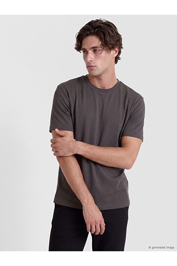 Vizyon New Season Anthracite Loose Fit Fluid Fabric T-Shirt /04