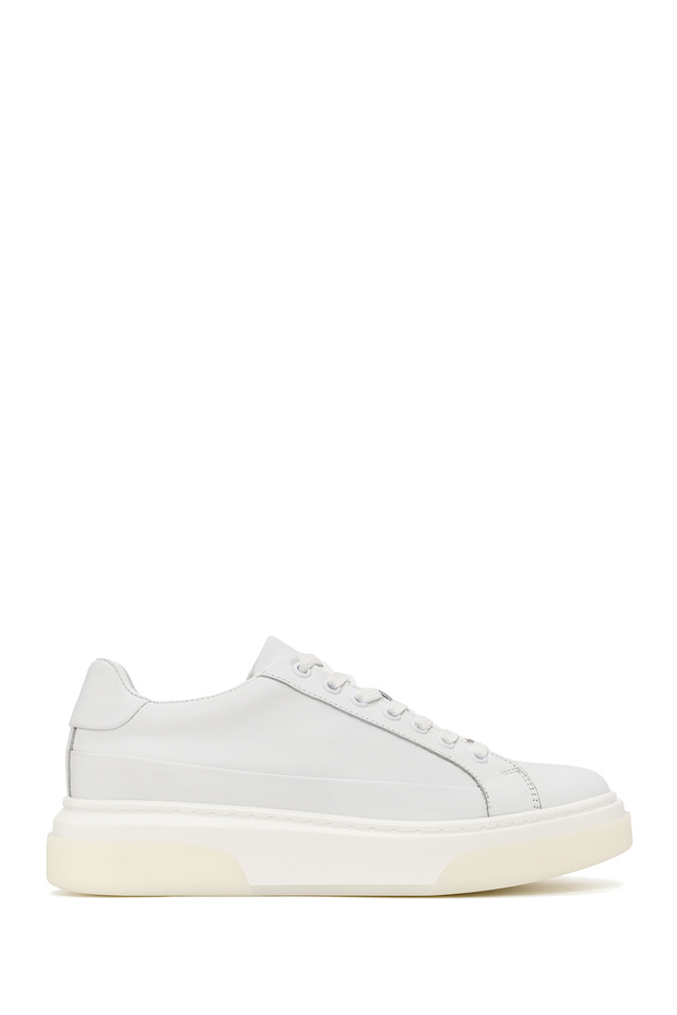 Men's White Lace-Up Thick-Soled Leather Sneaker Wm740005Dv