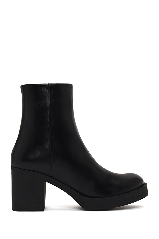 Women's Black Zippered Platform Thick Heeled Leather Boots Wf190020Dv