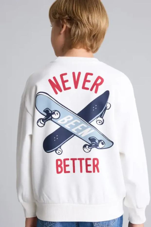 Oversize Crew Neck Back Printed Soft Fleece Inside Sweatshirt for Boys I0114A826Wn