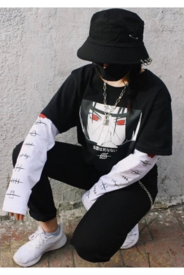Anime Naruto Uchiha Symbol Detail White Long Sleeve Sweatshirt