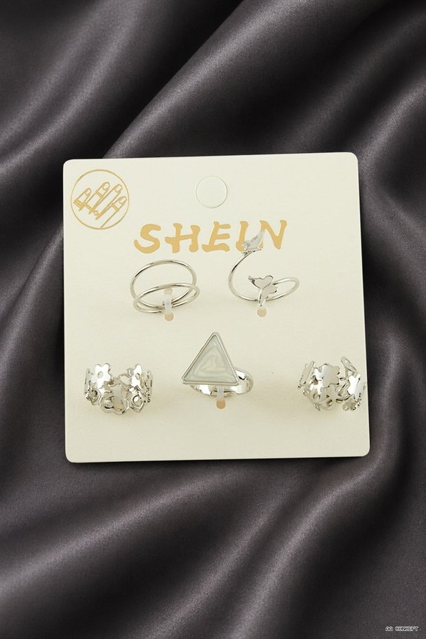 Concepta 7 Pieces Triangular Enamel Luxury Joint Rings (02034) Silver Color