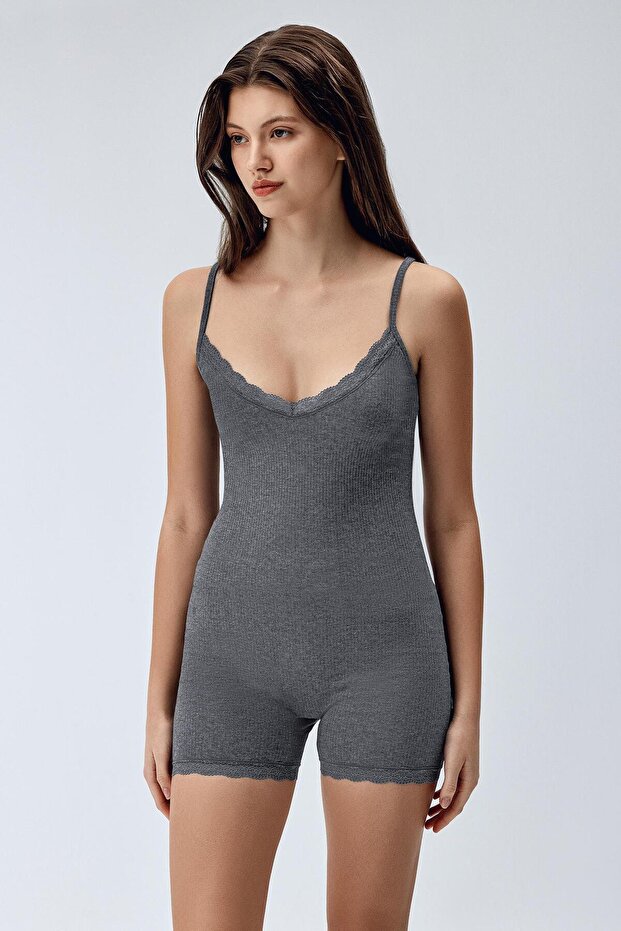 Women's Ribbed Bodysuit Dark Gray Melange