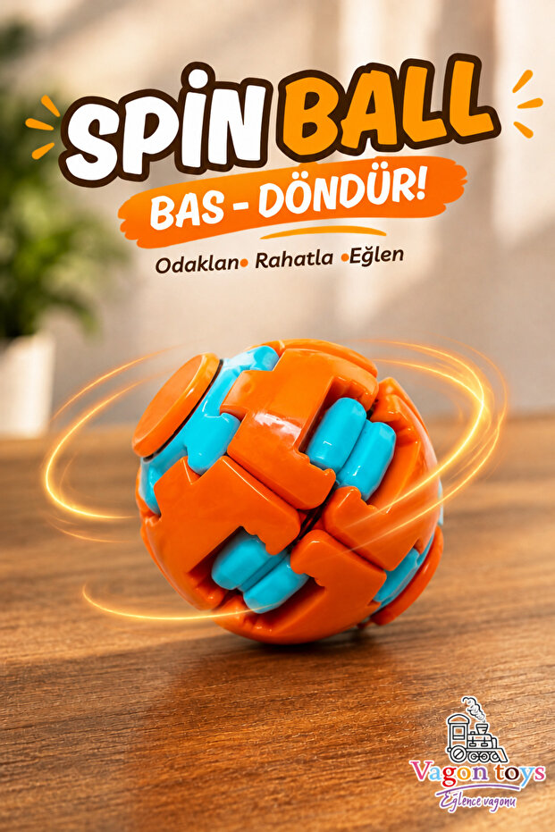 Spin Ball Bas-Rotate Educational Kinetic Stress Ball – Spring and Bearing System Educational Toy - Orange Blue