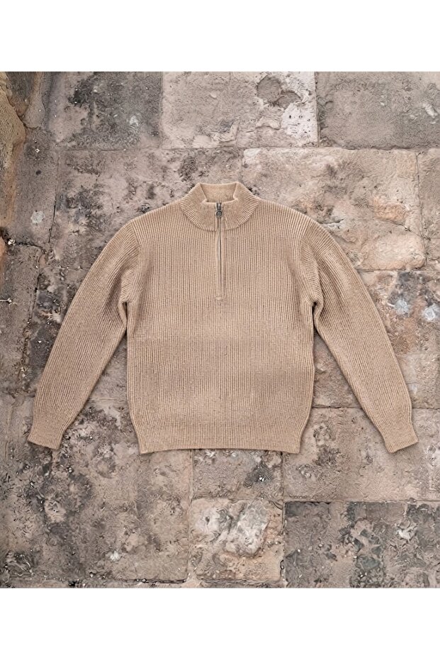 Men's Thick Winter Turtleneck Fisherman's Collar Zippered Basic Knitwear Sweater, Regular Fit, Comfortable