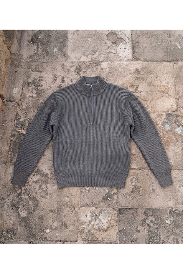 Men's Thick Winter Turtleneck Fisherman's Collar Zippered Basic Knitwear Sweater, Regular Fit, Comfortable