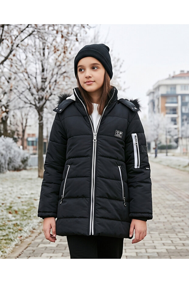 Faux Fur Collar Hooded Pocket Coat