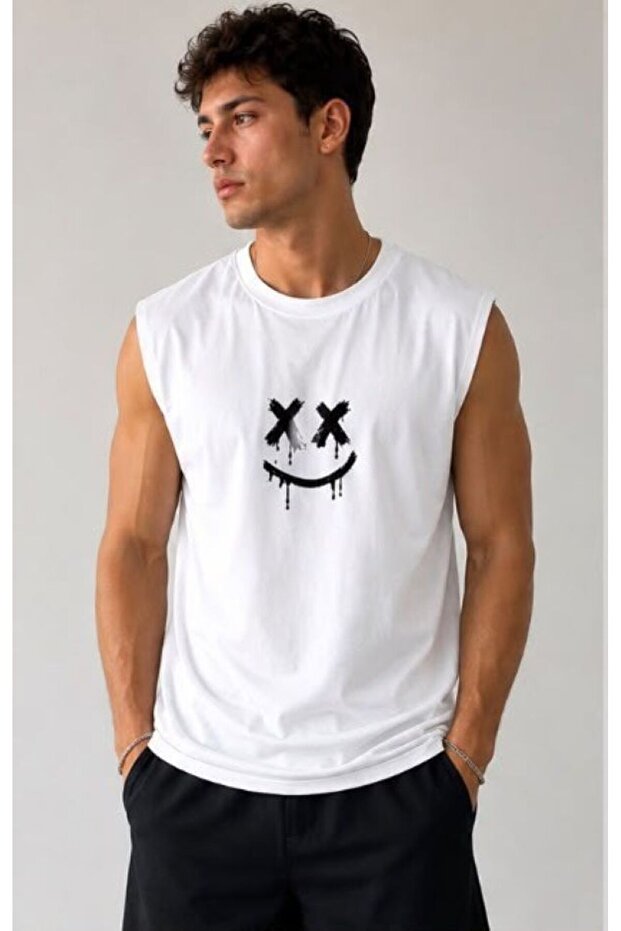 Printed Men's Cotton Crew Neck Training Athlete Tank Top Sleeveless T-Shirt