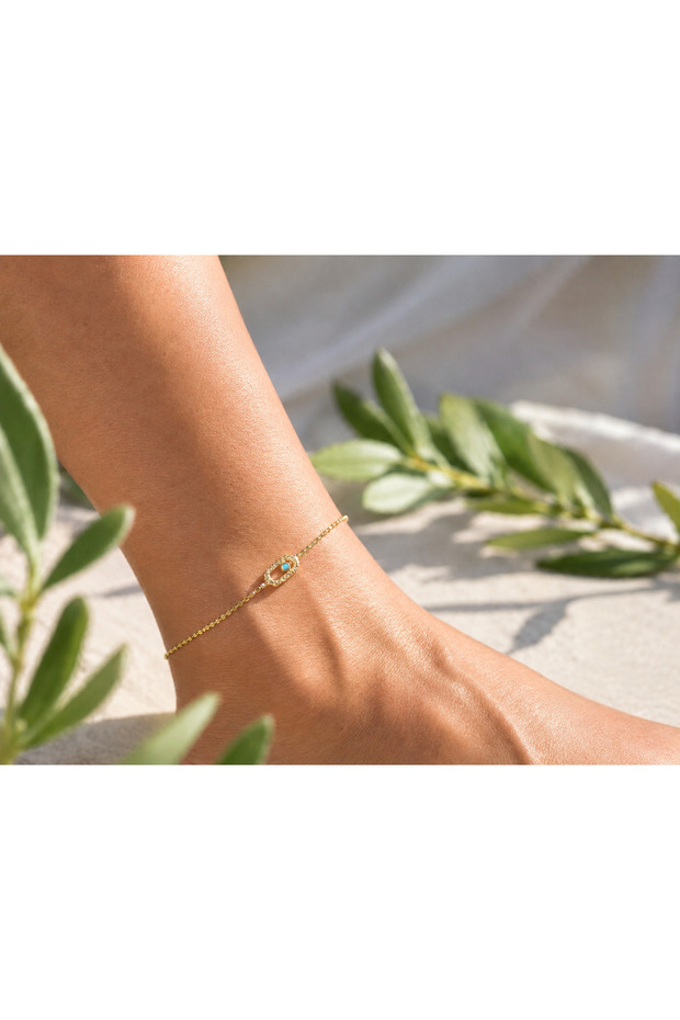 Nerissa Blue Bead Detailed Gold Anklet