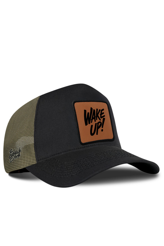 Wake up Logo Black-Khaki Trucker Hat