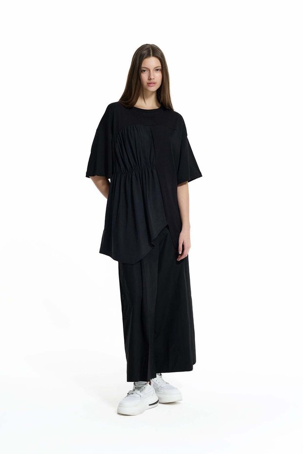 Black Asymmetrical Draped T-Shirt 19112