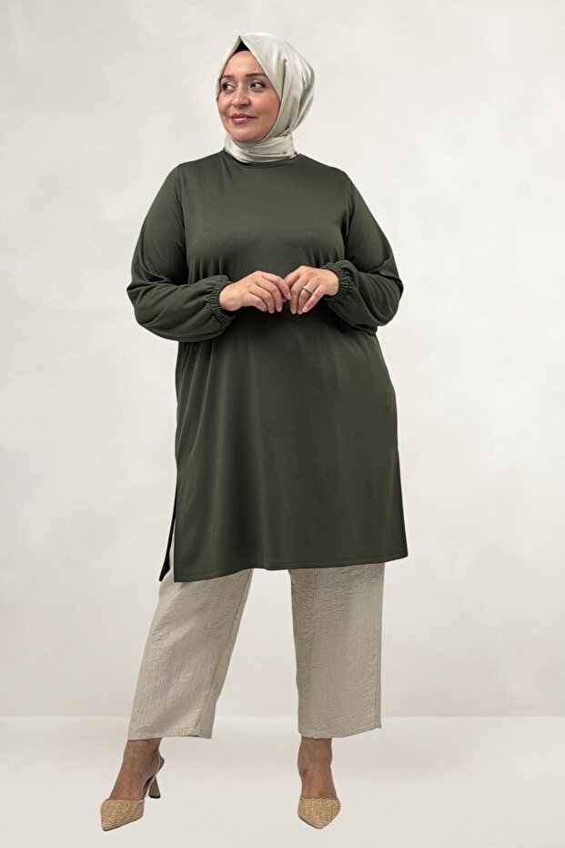 68080 Plus Size Basic Modal Tunic - Khaki