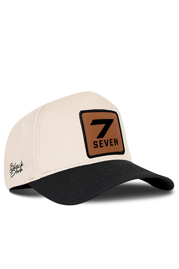 Black-Beige Baseball Cap with Number 7 Logo