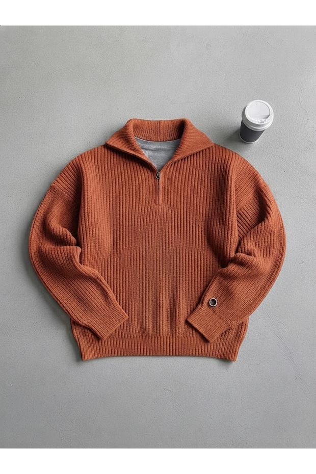 Men's Winter Thick Turtleneck Fisherman's Collar Zip-Up Basic Knitwear Sweater